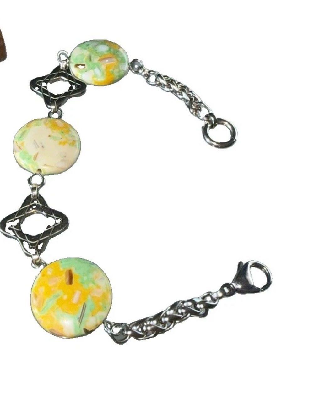 Stainless steelCurb Chain Beaded Bracelet Lobster Closure Round Multicolor Beads